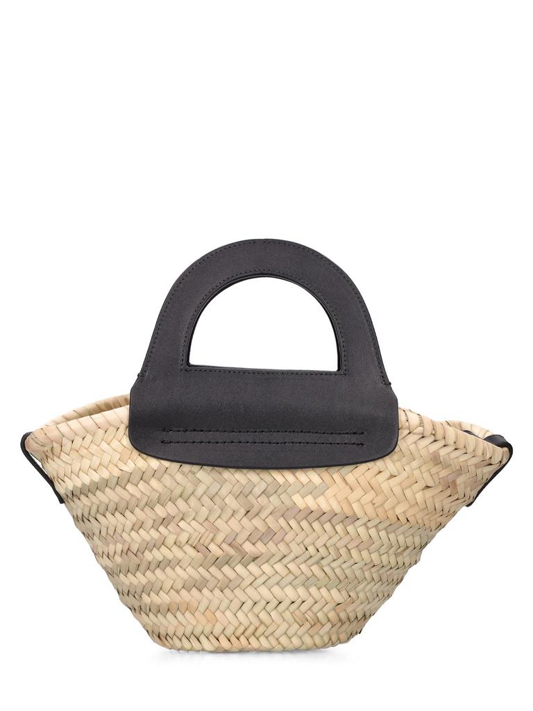 HEREU Mini Cabas Leather & Raffia Tote Bag