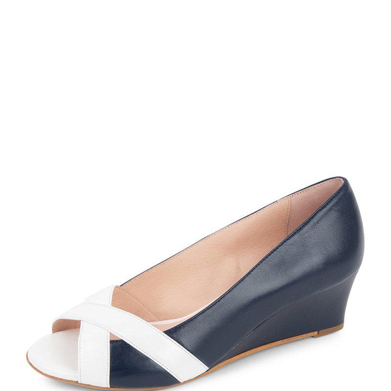 Patricia Green Como Peep Toe Wedge Navy/White