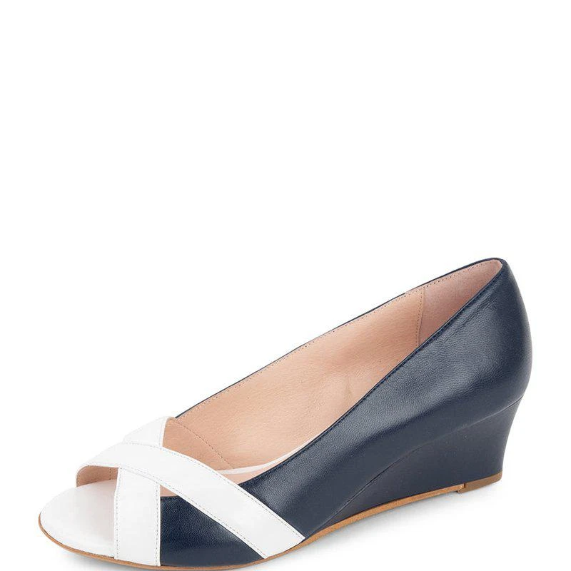 Patricia Green Como Peep Toe Wedge Navy/White 1