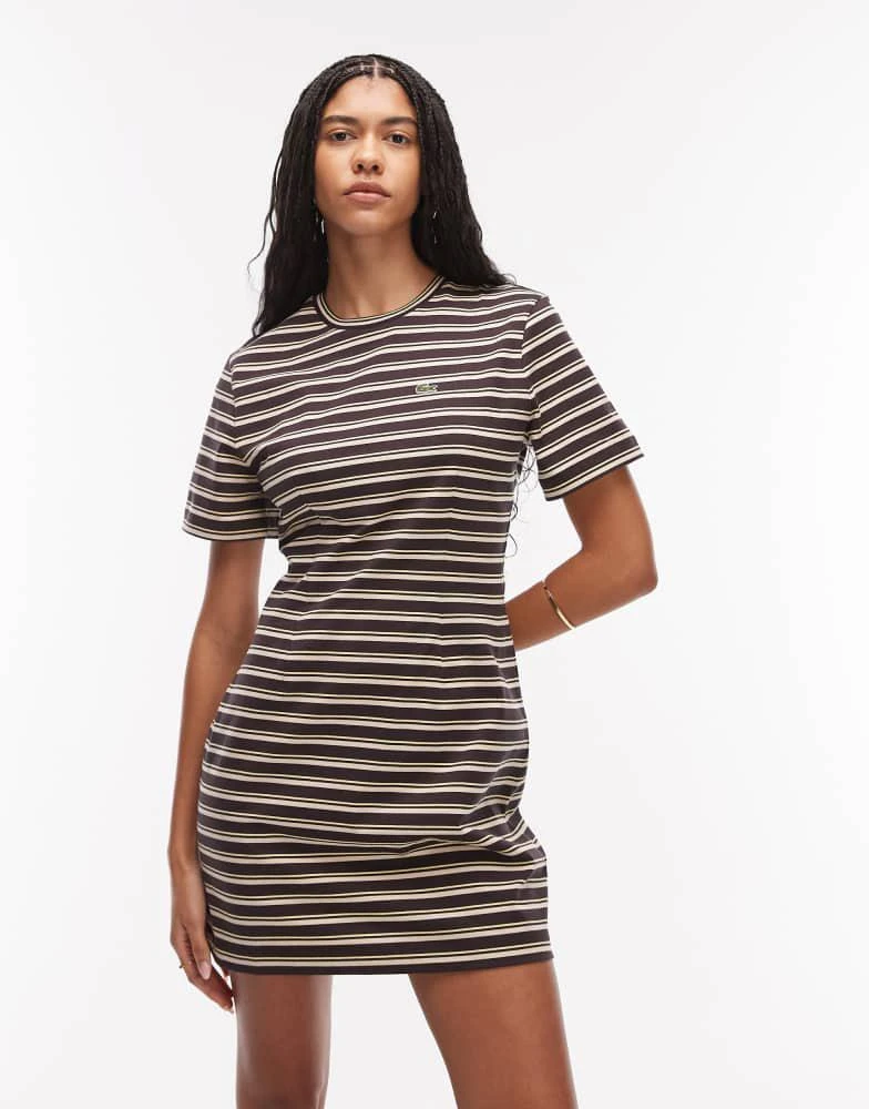 Lacoste Lacoste stripe mini t-shirt dress in brown