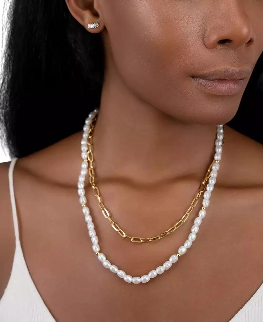 ADORNIA Gold-Tone Imitation Pearl & Paperclip Two-Row Layered Necklace, 17" + 3" extender 2