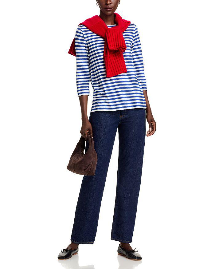 MAJESTIC FILATURES Striped Three Quarter Sleeve Tee