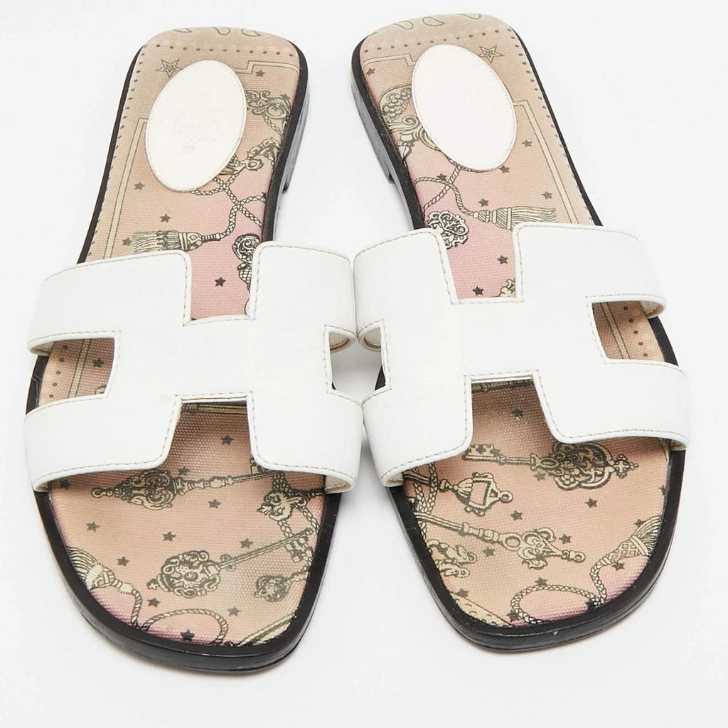 Hermes Hermes White Leather Oran Slide Sandals Size 38.5 3