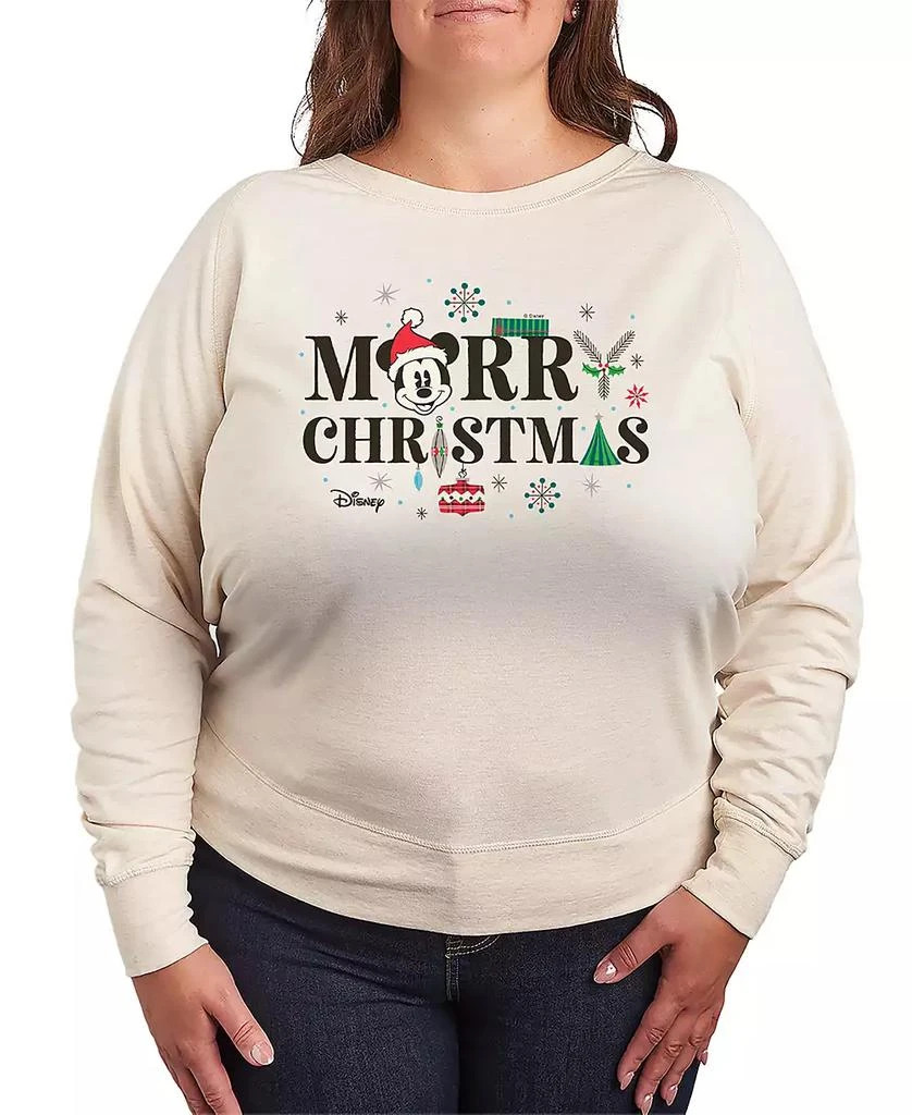 Hybrid Apparel Plus Size Disney Mickey Mouse Merry Christmas French Terry Long Sleeve T-Shirt