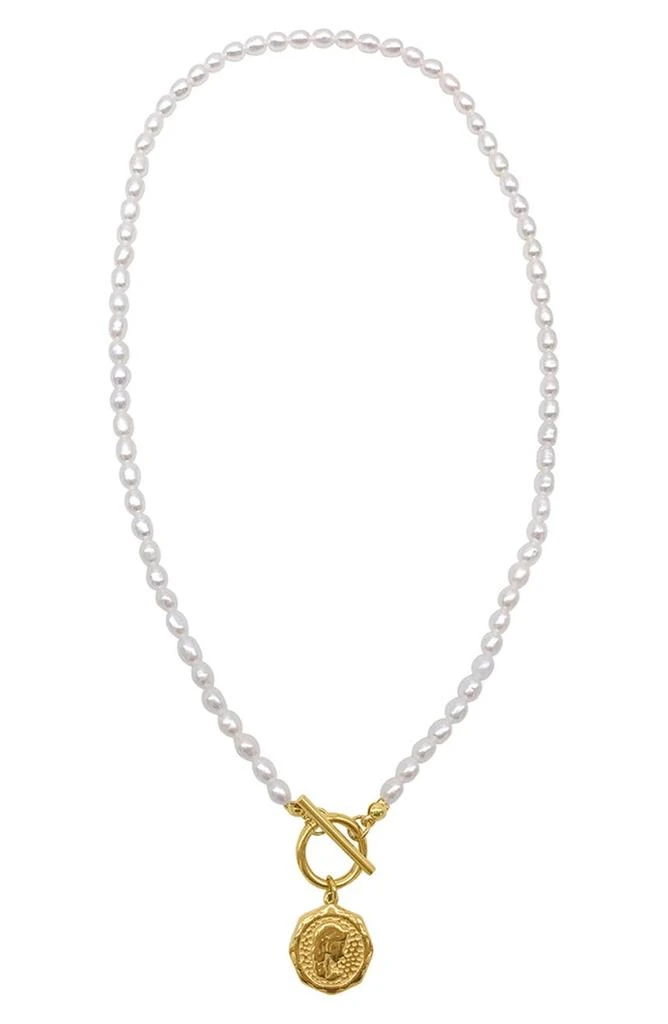 Adornia Spring 2022 14k Yellow Gold Vermeil 5.5-6mm Imitation Pearl and Coin Toggle Necklace 1