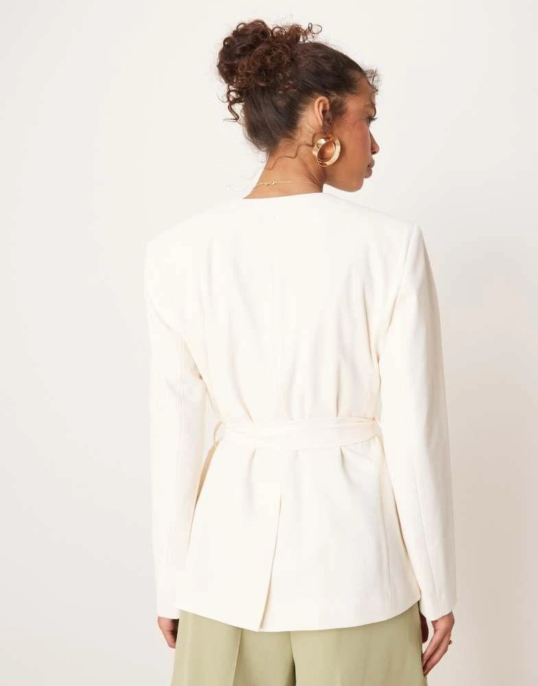 ASOS ASOS DESIGN tie waist collarless blazer in buttermilk 3