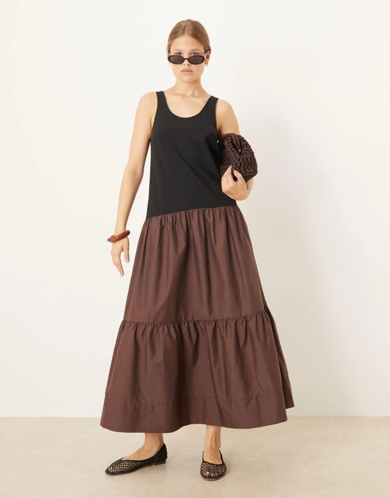 ASOS ASOS DESIGN scoop neck hybrid smock maxi dress in brown