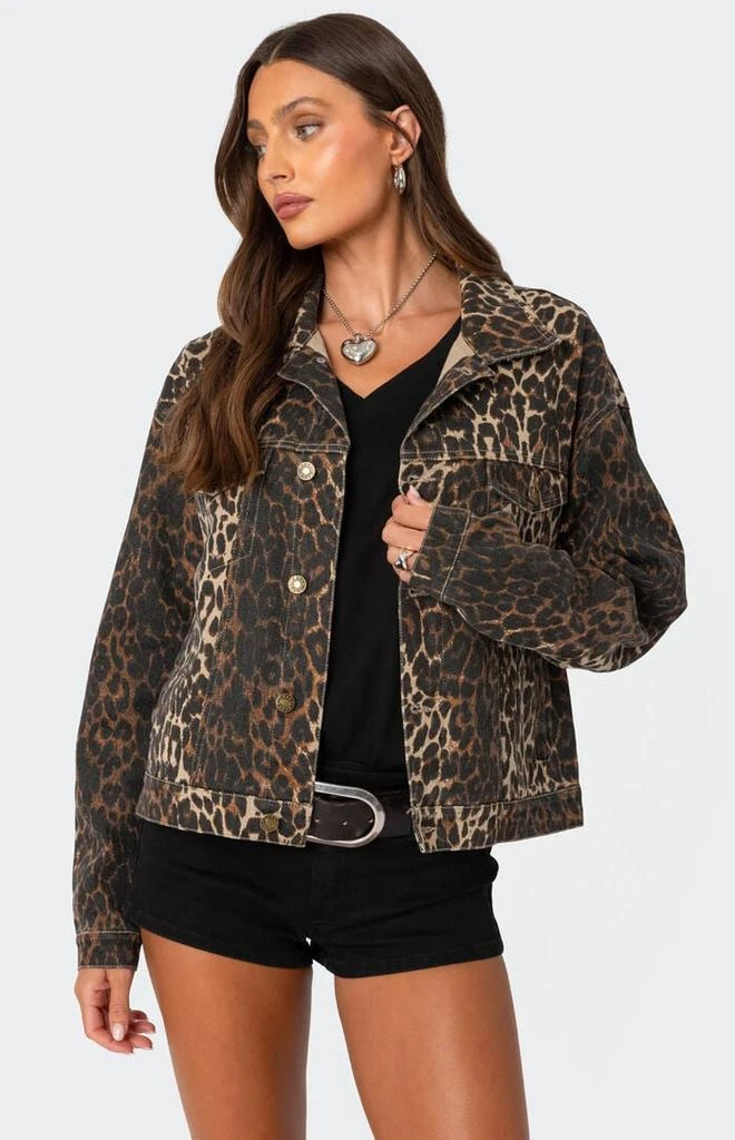 Edikted Leopard Print Denim Jacket 1