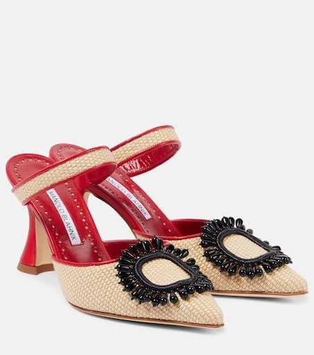Manolo Blahnik Atika 90 embellished raffia mules 1