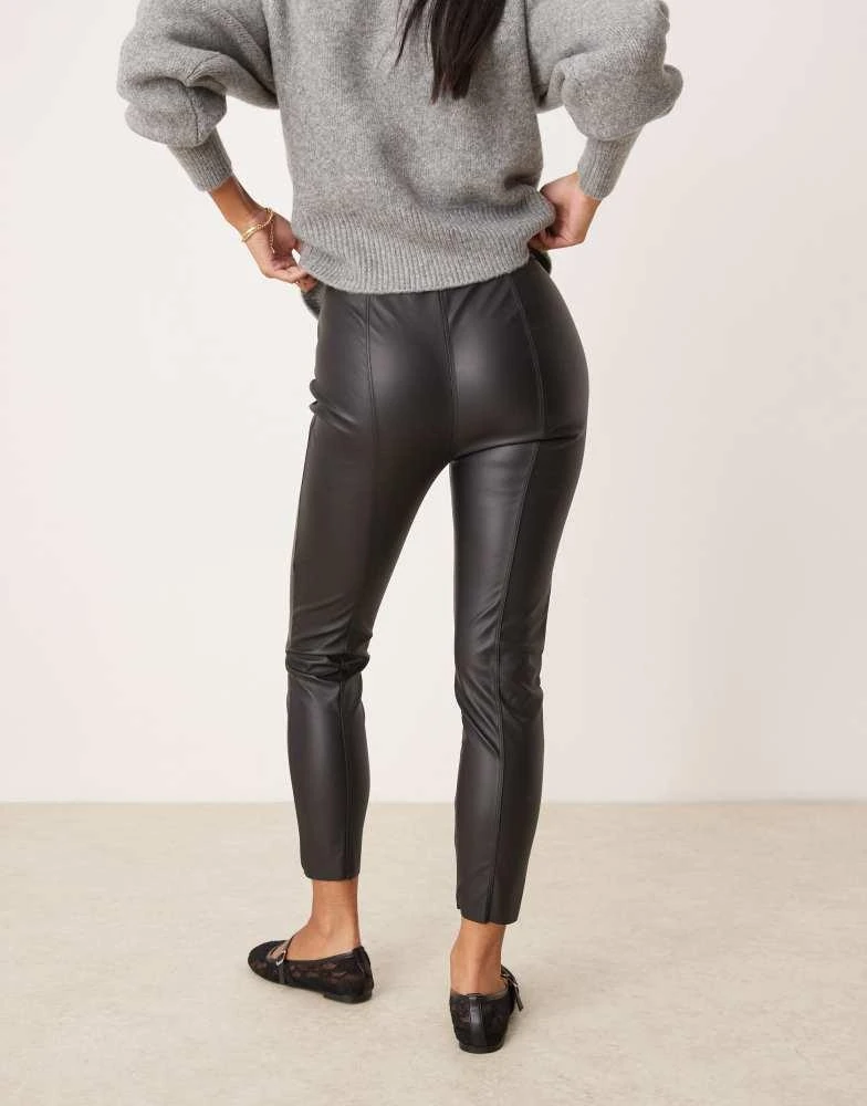 JDY Petite JDY Petite high waisted faux leather trousers in black 5