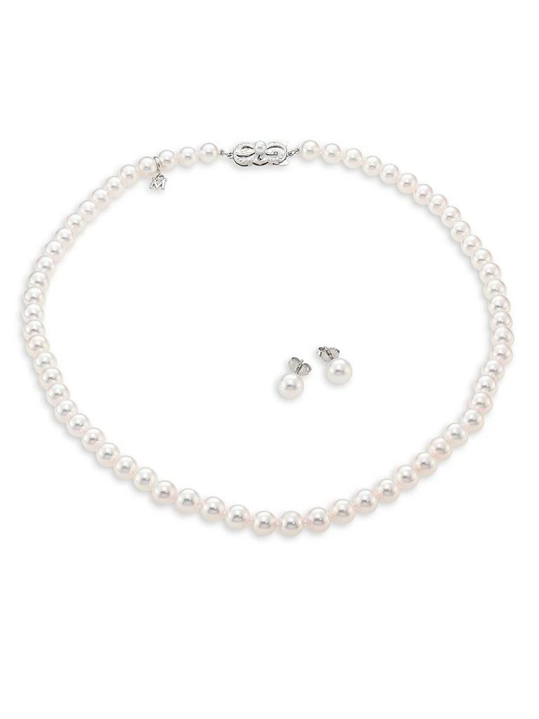 Mikimoto 7-6MM Akoya Pearl Stud Earrings &amp; Necklace Gift Set 1