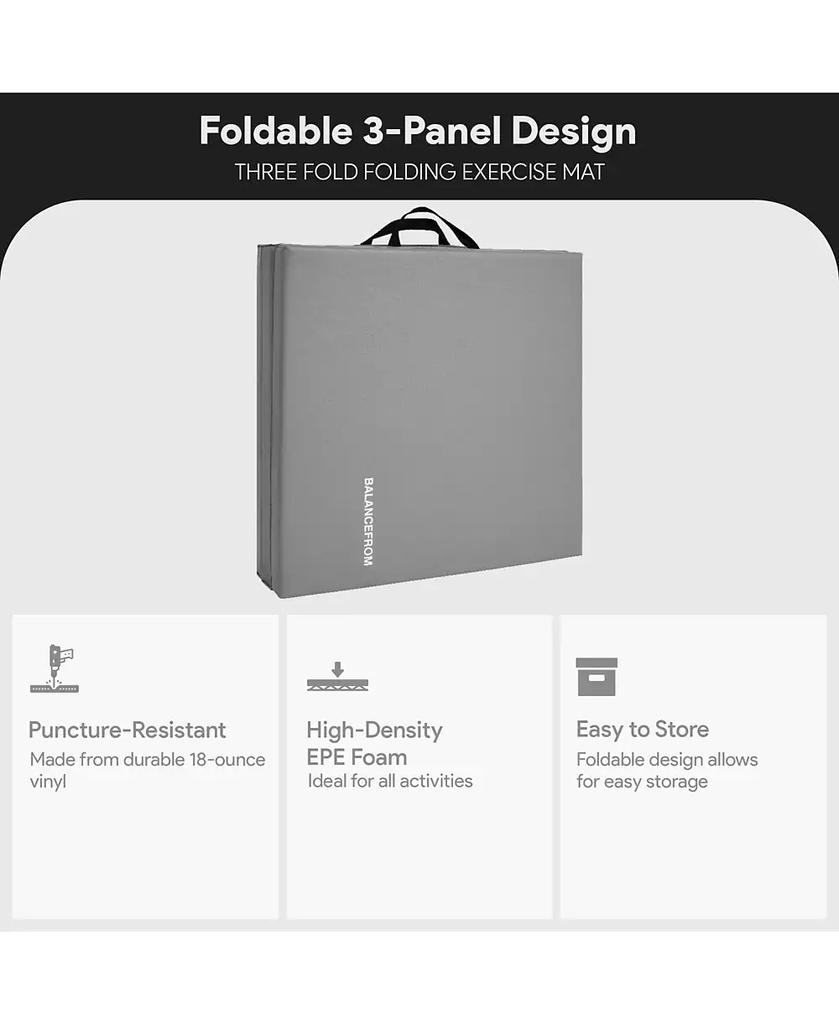 BalanceFrom Fitness GoGym 6 'x 2' x 1.5" Folding 3 Panel Exercise Gym Mat, Gray