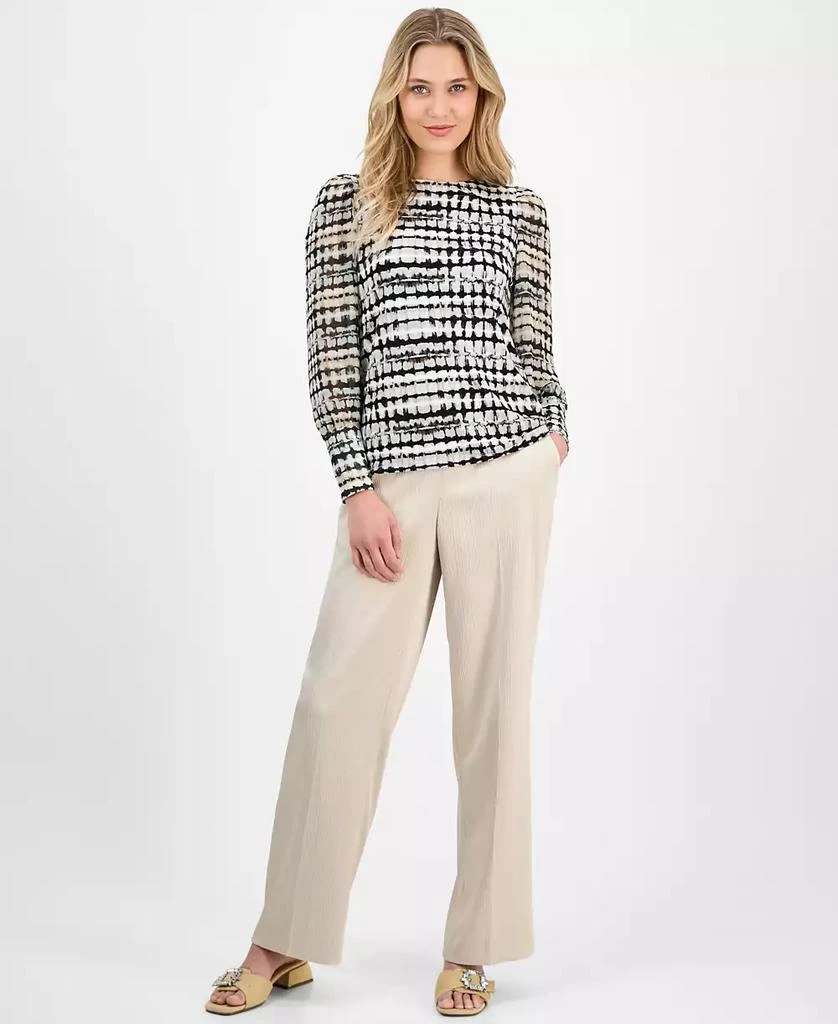 Anne Klein Women's Bishop-Sleeve Printed Bateau-Neck Top 3