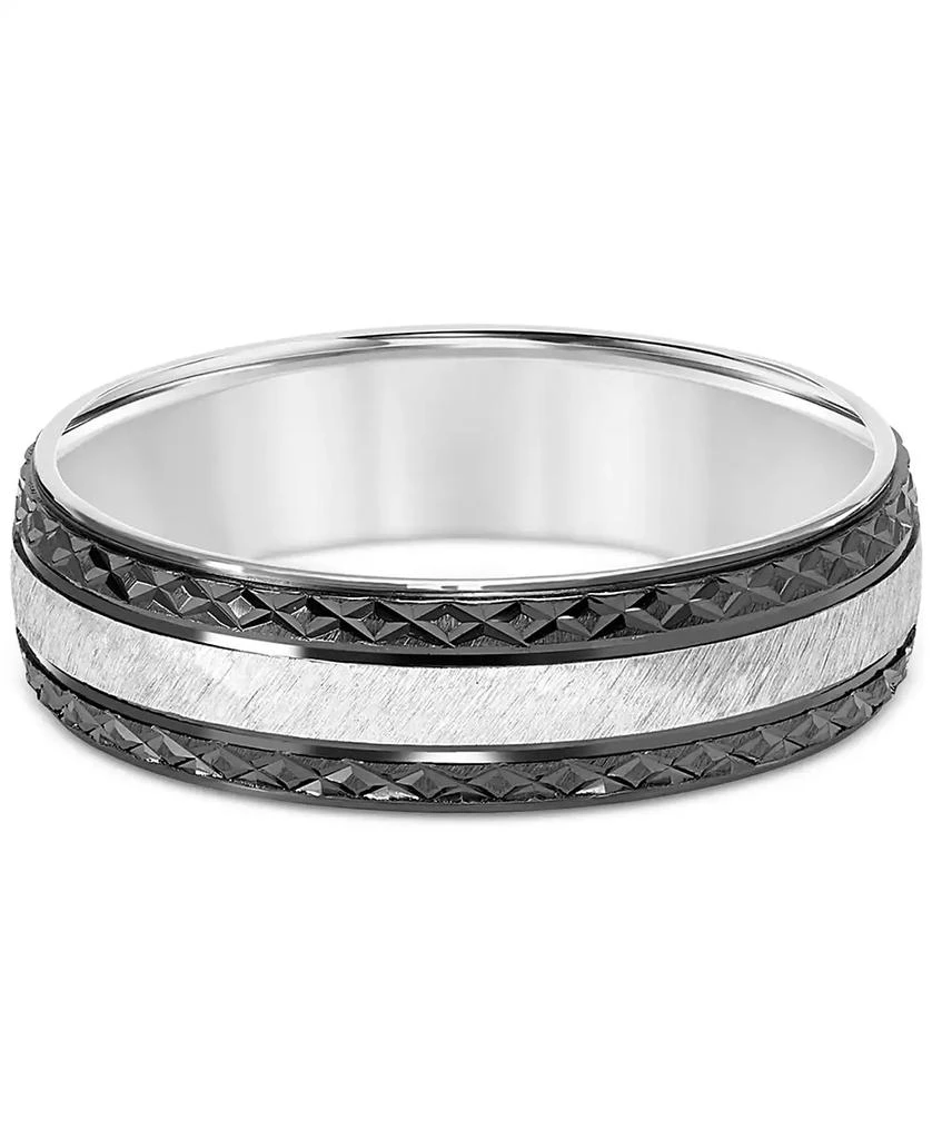 Macy's Men's Engraved Two-Tone Wedding Band in Sterling Silver & Black Rhodium-Plate 3