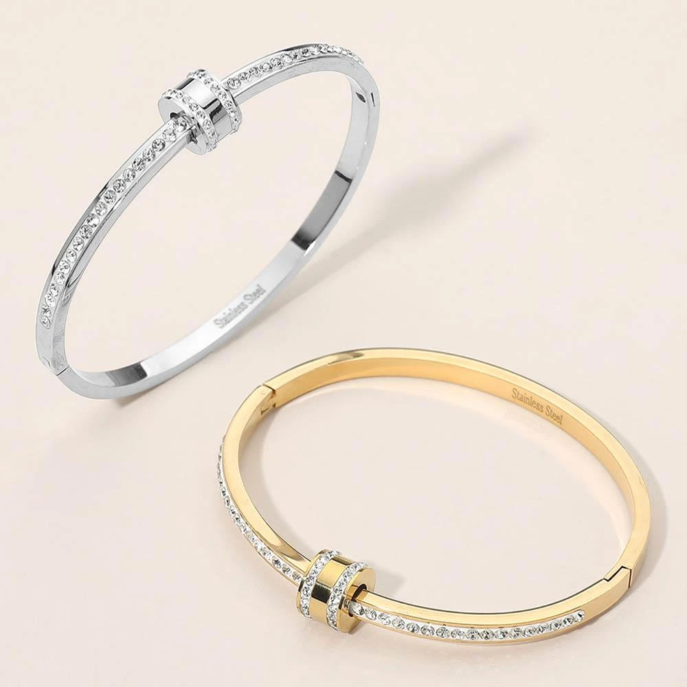 FASHNZFAB Stainless Steel CZ Pave Hinged Bangle Bracelet 5