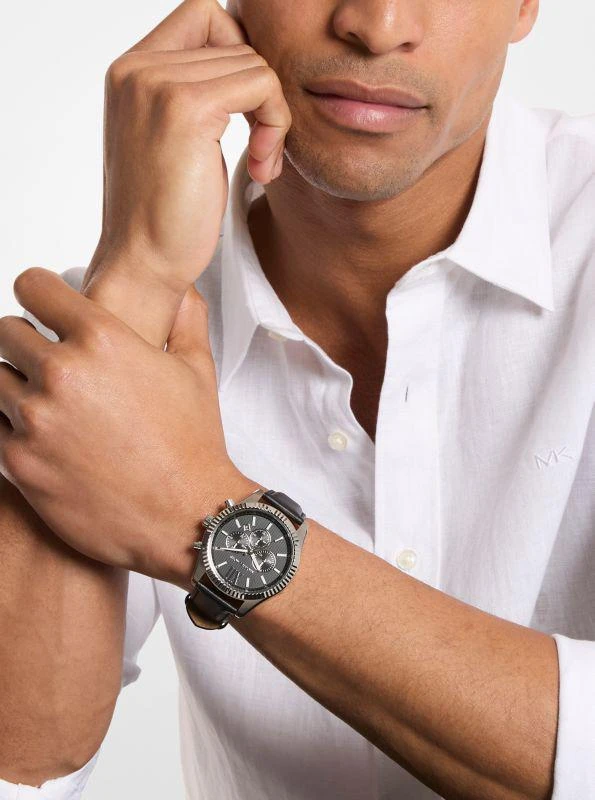 Michael Kors Oversized Lexington Silver-Tone and Leather Watch 6