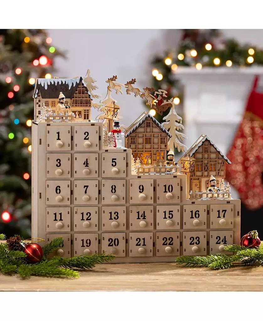 Gerson International Wood Village Scene Advent Calendar 14.9 in. 2