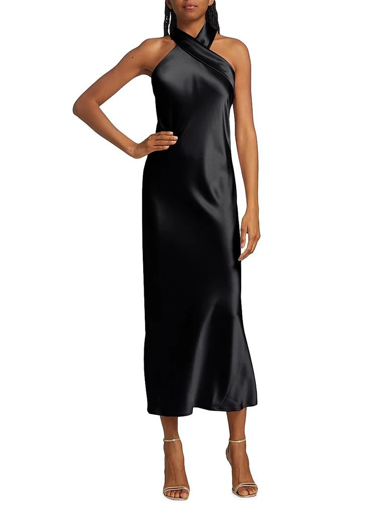 Galvan Pandora Satin Halterneck Midi-Dress 2