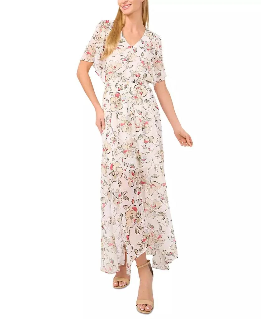 CeCe Women's Smocked-Waist Flutter-Sleeve Maxi Dress 1