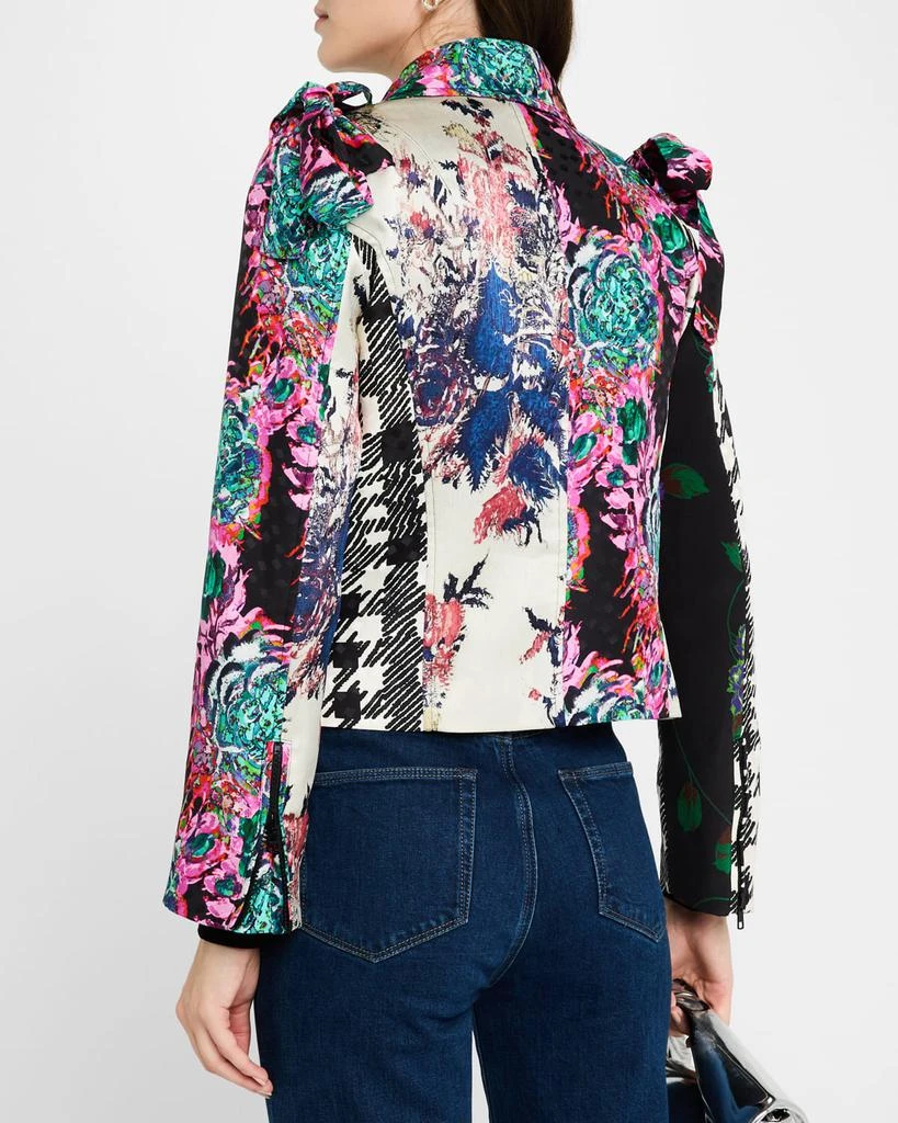 Libertine Patchwork Silk Bow-Shoulder Moto Jacket 3