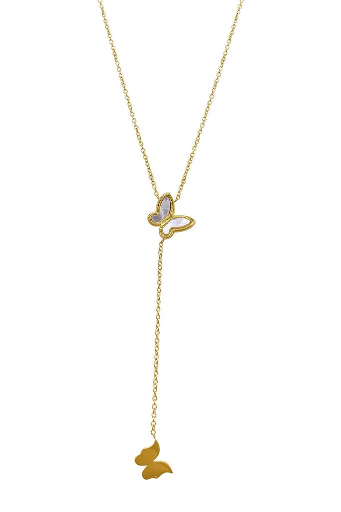 Adornia 14K Yellow Gold Plated Butterfly Lariat Pendant Necklace