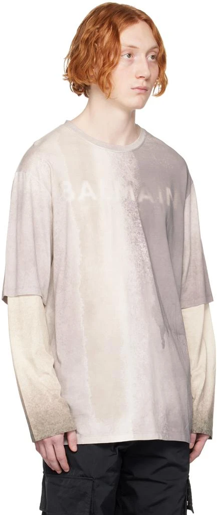 Balmain Gray Printed Long Sleeve T-Shirt 2