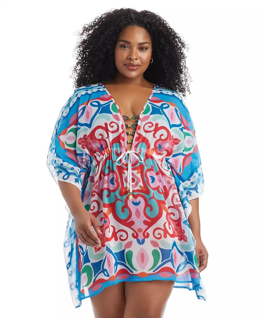 Bleu Rod Beattie Plus Size Ibiza Bohemia Deep V-Neck Cover-Up Swim Caftan
