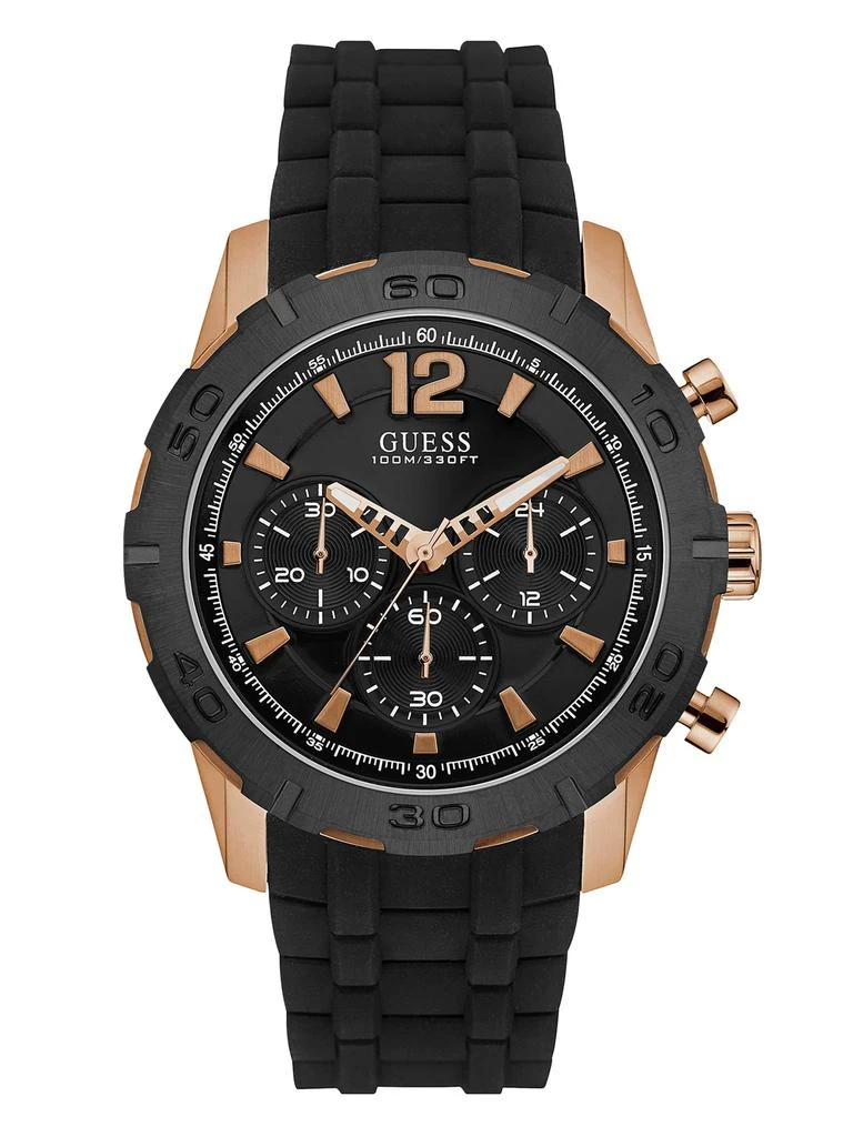 Guess Factory Black And Rose Gold-Tone Silicone Watch 1