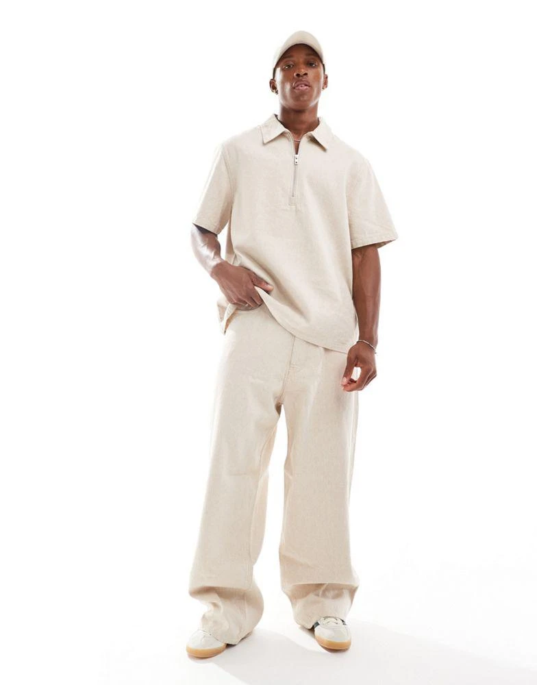 Weekday Weekday Astro heavyweight linen trousers in beige 4