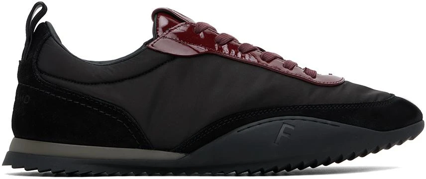 Salvatore Ferragamo Black & Burgundy Patent Leather Trim Sneakers 1