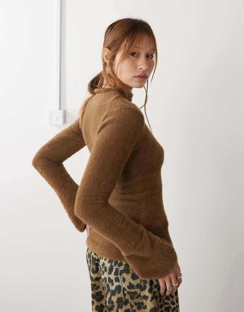 Weekday Weekday Jenny hairy knit jumper in brown 4