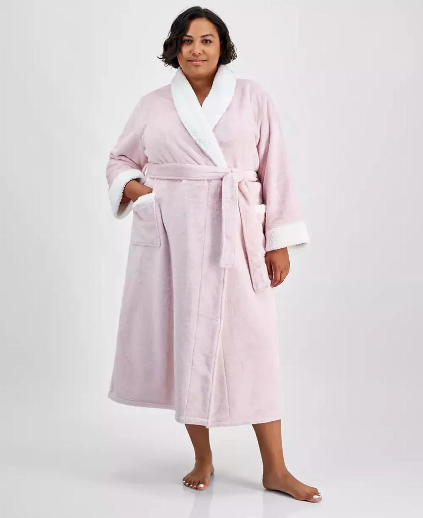 Charter Club Plus Size Long Plush Fleece-Trim Robe, Created for Macy's 1