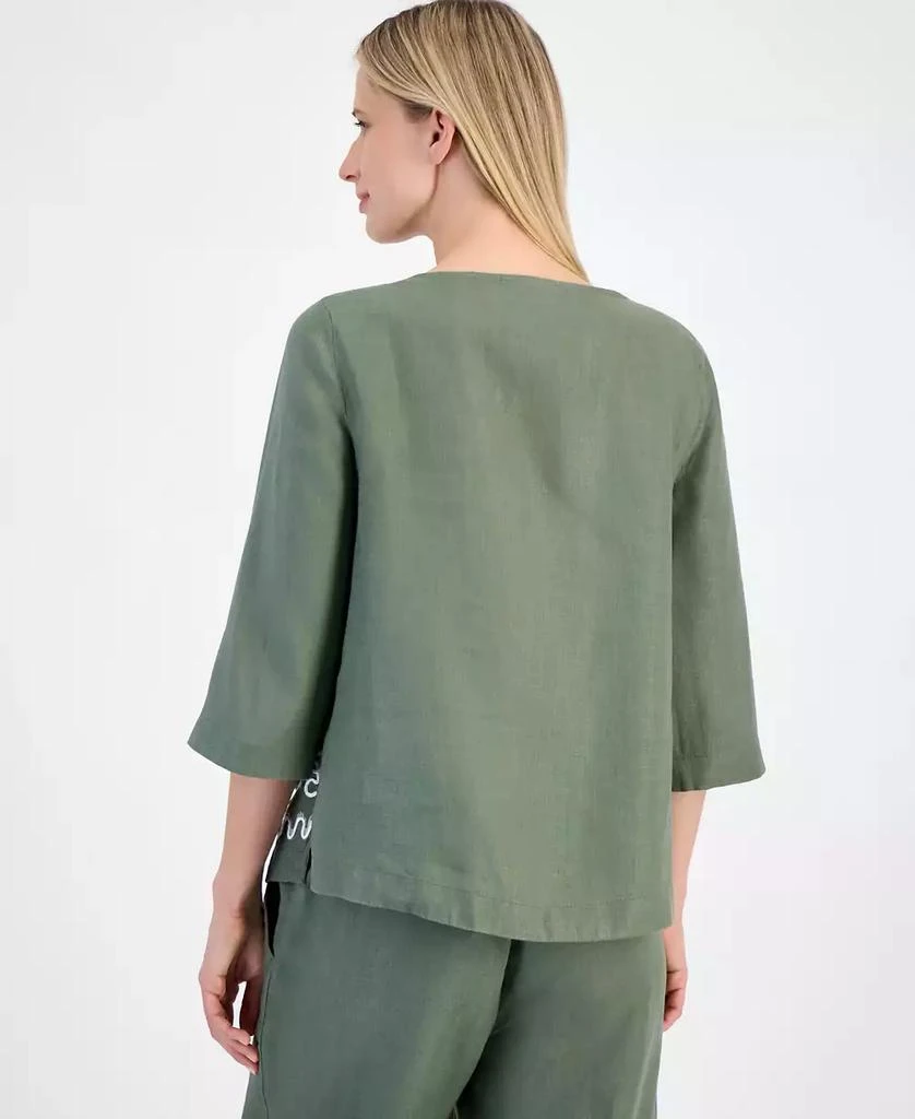 Charter Club Women's Palm-Applique 100% Linen Top, Exclusively at Macy's 2