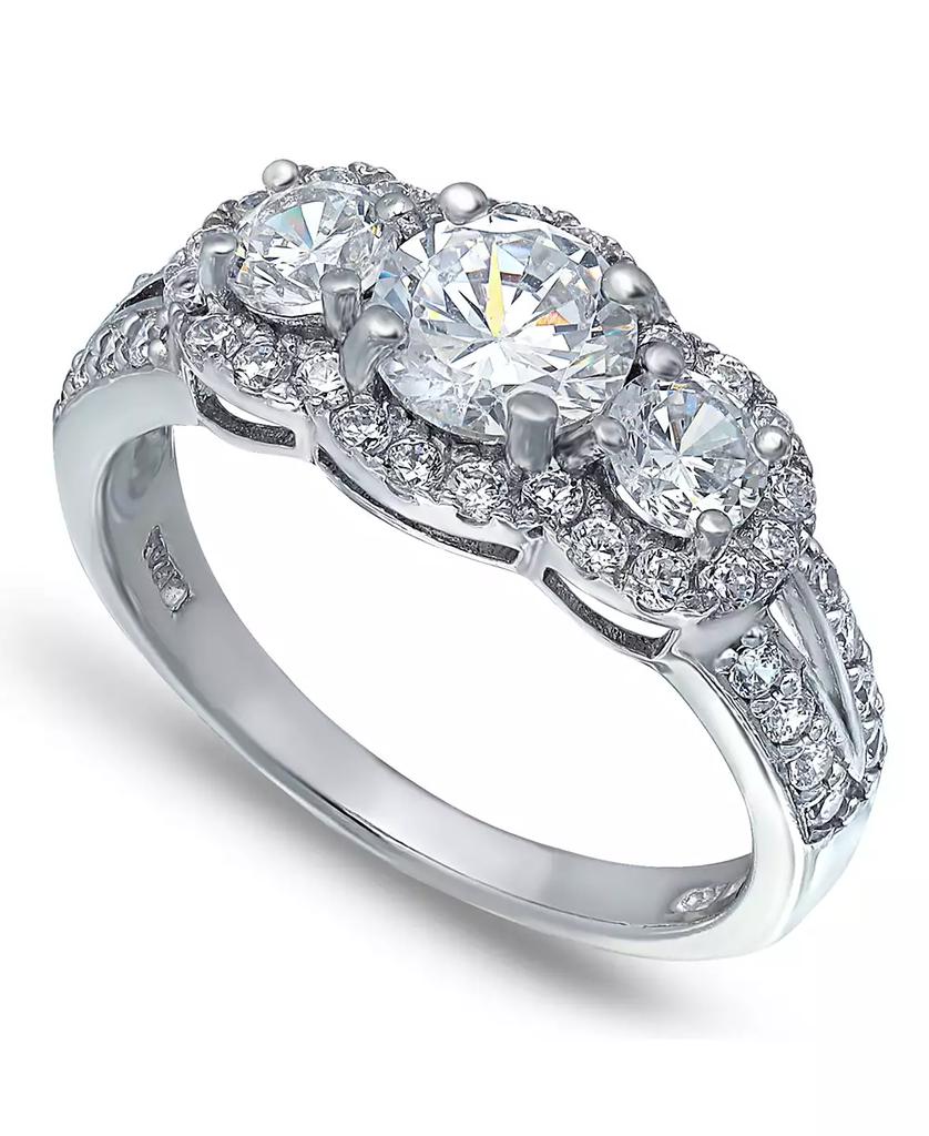Macy's Cubic Zirconia Round 3 Stone Halo Ring in Silver Plate