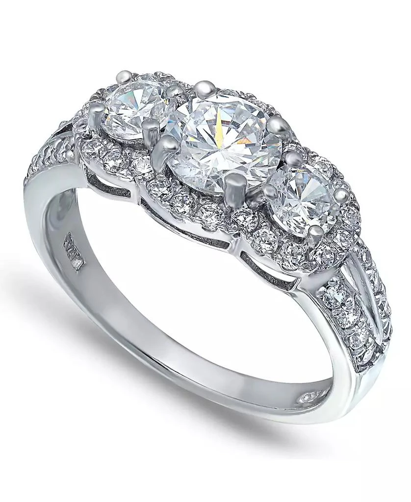 Macy's Cubic Zirconia Round 3 Stone Halo Ring in Silver Plate 1