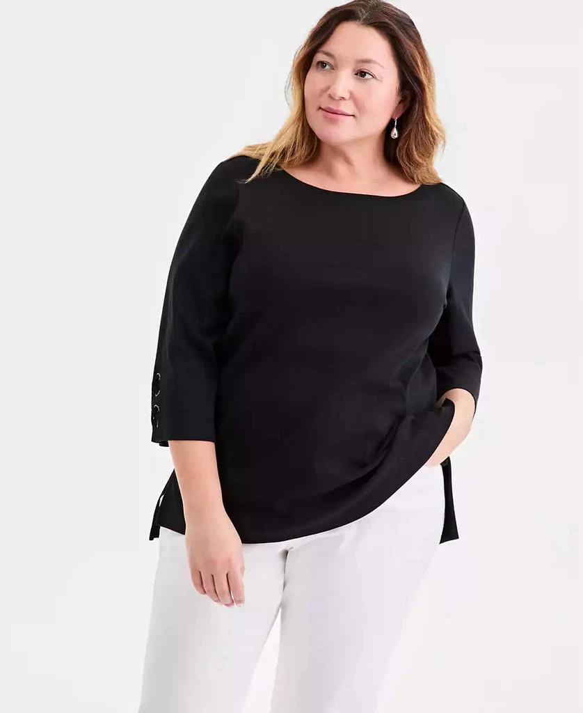 Style 
Co Plus Size Solid Boat-Neck Cotton Lace-Up-Sleeve Tunic, Macy
s Exclusive
