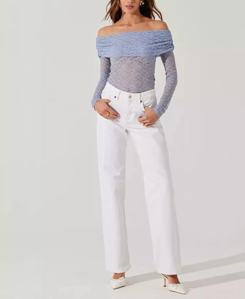 ASTR Women's Sheer Lace Diamante Off-The-Shoulder Top 4