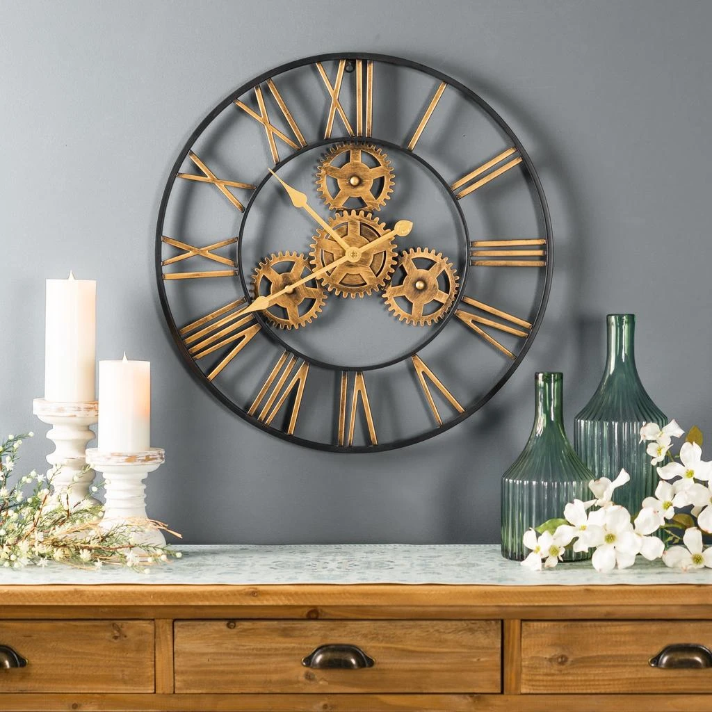 Hivvago Industrial Iron Gears Wall Clock with Roman Numerals 23.75"D 2