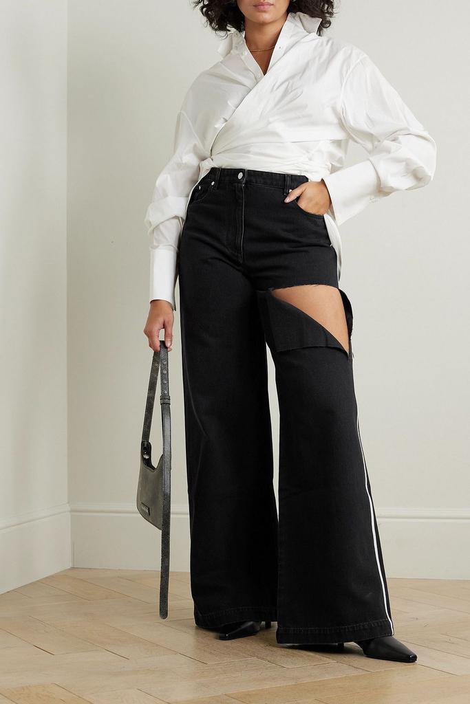 Peter Do Striped distressed mid-rise wide-leg jeans