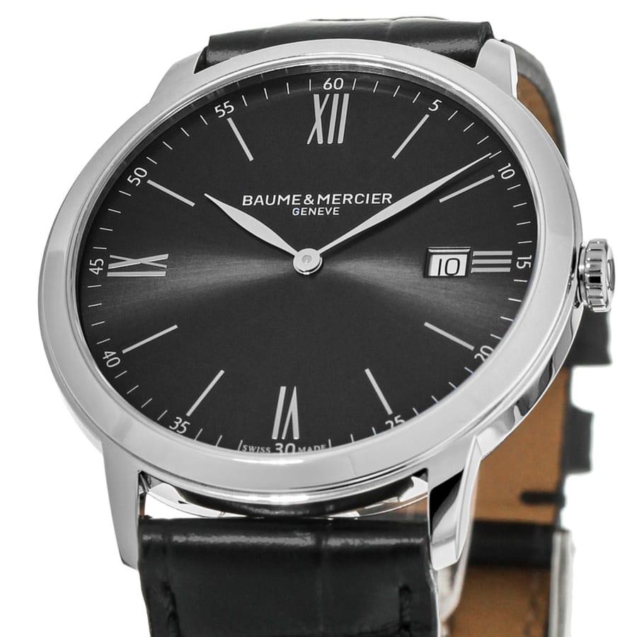 Baume & Mercier Classima Quartz Grey Dial Black Leather Strap Men's Watch 10416