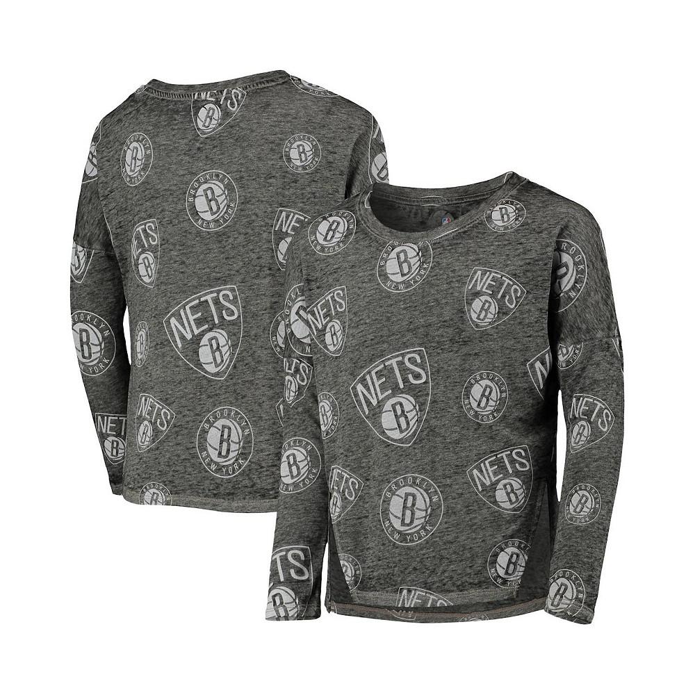 Outerstuff Big Girls Heathered Black Brooklyn Nets Back in Action Long Sleeve T-shirt