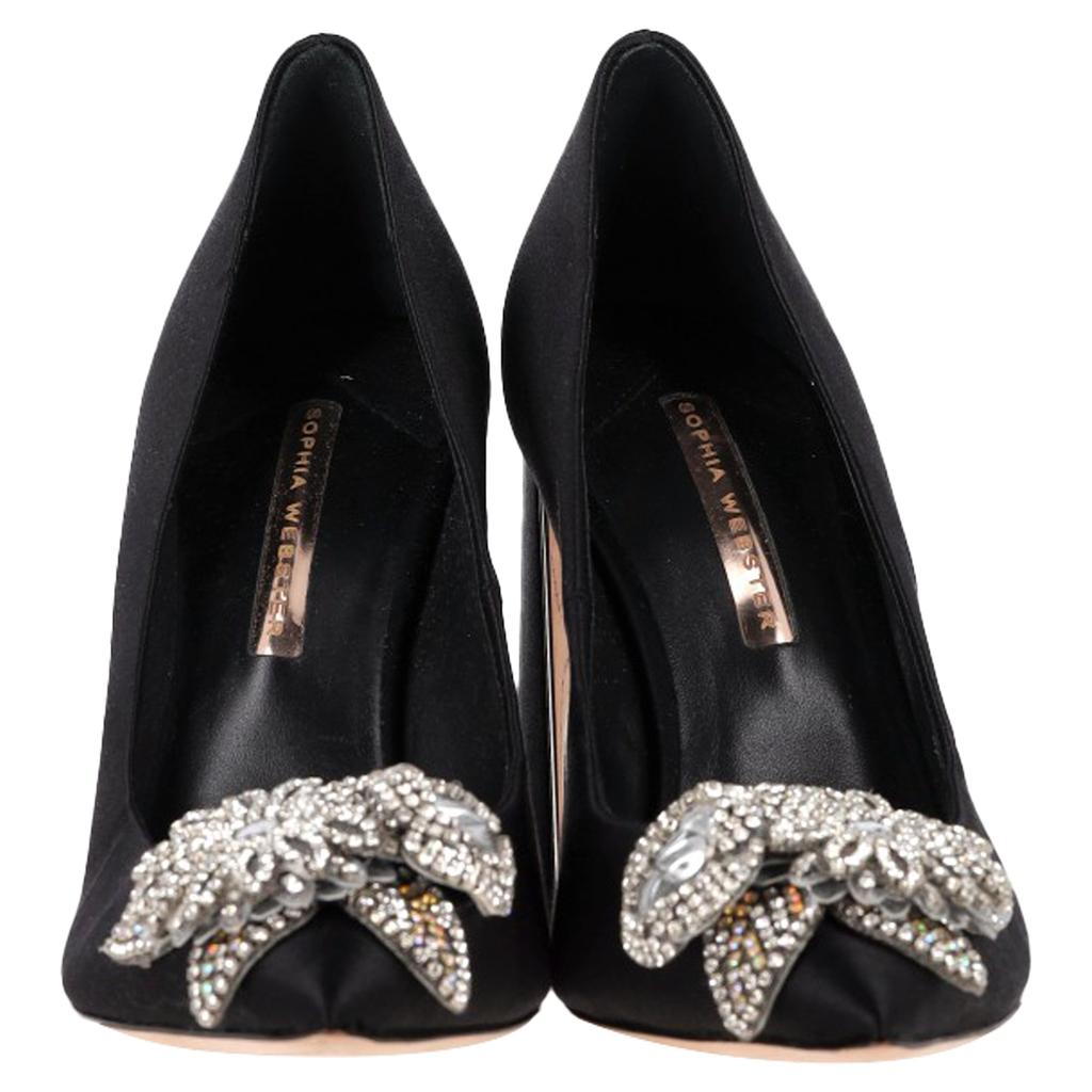 Sophia Webster Embellished Block-Heel Pumps in Black Satin
