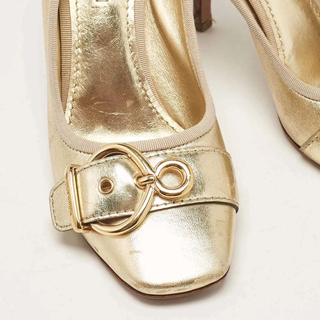 Louis Vuitton Louis Vuitton Gold Leather Square Toe Buckle Pumps Size 37 8