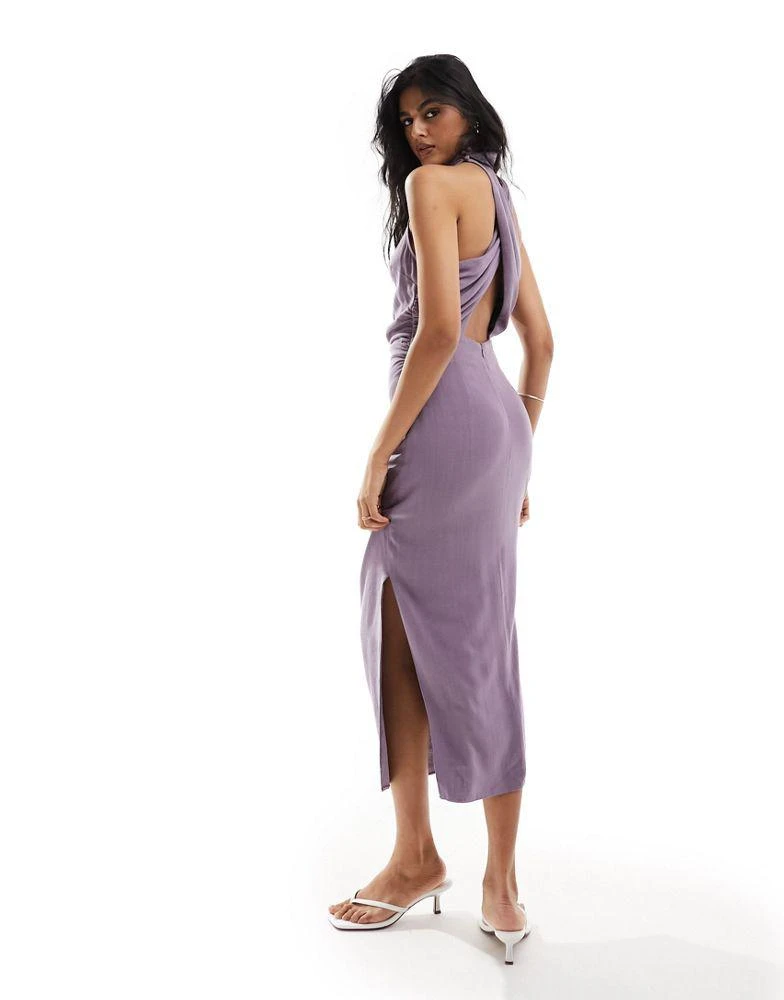 ASOS ASOS DESIGN high neck cross back column midi dress in purple 2