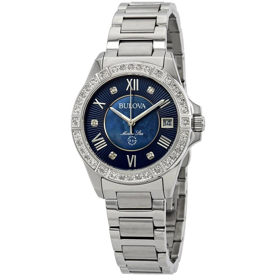 Bulova Bulova Marine Star Midnight Blue Mother of Pearl Diamond Dial Ladies Watch 96R215 1