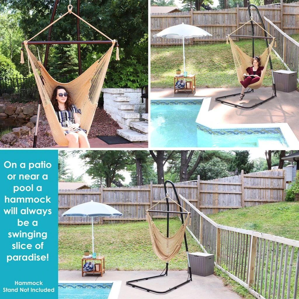 Sunnydaze Caribbean Style Extra Large Hanging Rope Hammock Chair Swing for Backyard and Patio 5