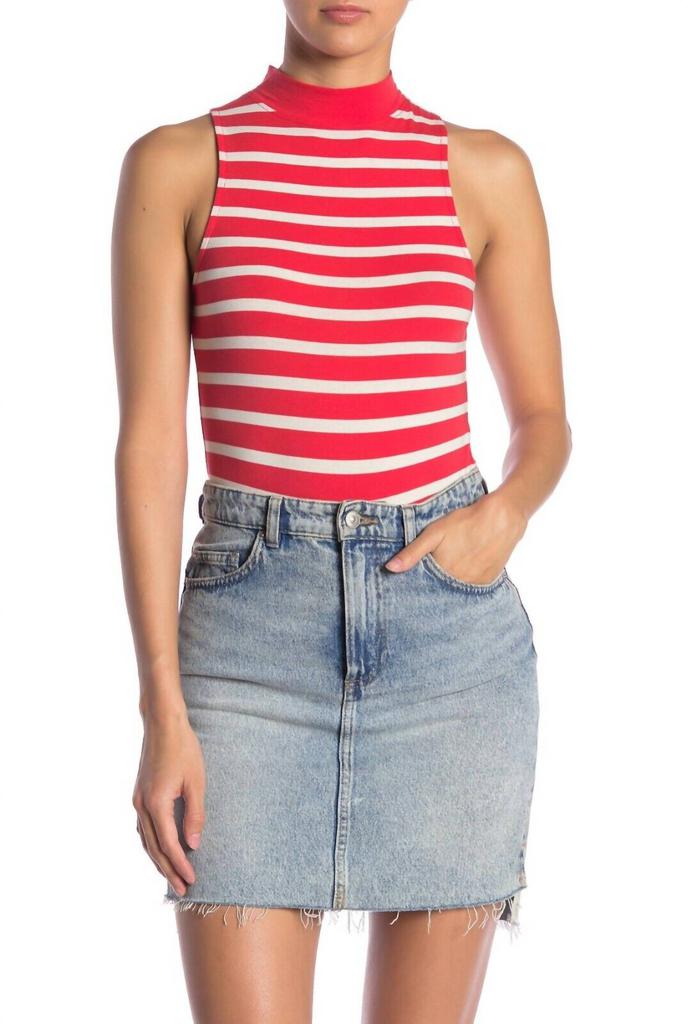 Abound Abound - Striped Sleeveless Mock Neck Cotton Bodysuit