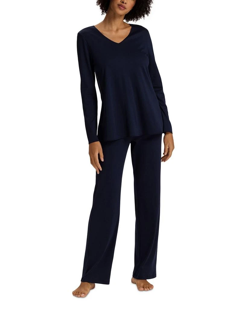 Hanro Cotton Silk V Neck Long Sleeve Pajama Set 1