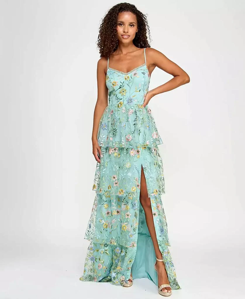 City Studios Juniors' Ruffled Embroidered Tiered Gown, Created for Macy's 1