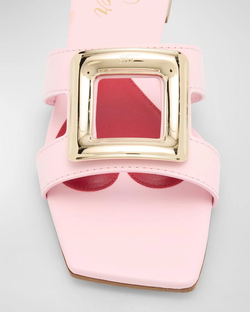 Roger Vivier Leather Buckle Flat Slide Sandals 7